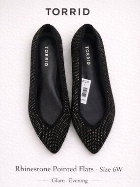 NWT Torrid Black Rhinestone Pointed Toe Flats Wide Width Size 6